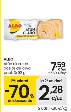 Oferta de Albo - Atun Claro En Aceite De Oliva , Pack 3x92 G por 7,59€ en Eroski