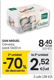 Oferta de San Miguel - Cerveza Pack 12x33 Cl por 8,4€ en Eroski