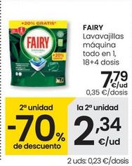Oferta de Fairy - Lavavajillas Maquina Todo En 1 , 18+4 Dosis por 7,79€ en Eroski