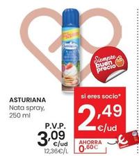 Oferta de Asturiana - Nata Spray por 3,09€ en Eroski