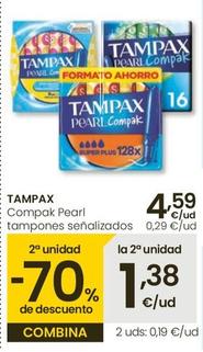 Oferta de Tampax - Compak Pearl Tampones por 4,59€ en Eroski