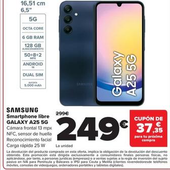 Oferta de Samsung - Smartphone libre GALAXY A25 5G por 249€ en Carrefour