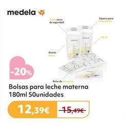 Oferta de Medela - Bolsas Para Leche Materna 180ml 50Unidades  por 12,99€ en Prénatal