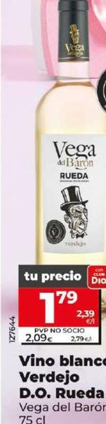 Oferta de Vega Del Baron - Vino Blanco Verdejo D.O. Rueda por 1,79€ en Dia