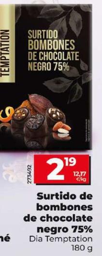 Oferta de Dia Temptation - Surtido De Bombones De Chocolate Negro 75% por 2,19€ en Dia