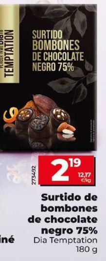 Oferta de Dia Tempation - Surtido De Bombones De Chocolate Negro 75% por 2,25€ en Dia