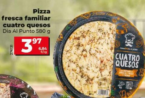 Oferta de Dia Al Punto - Pizza Fresca Familiar Cuatro Quesos por 3,97€ en Dia