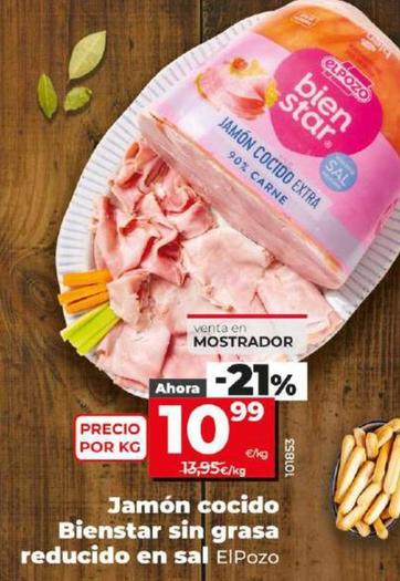 Oferta de El Pozo - Jamon Cocido Bienstar Sin Grasa Reducido En Sal por 10,99€ en Dia