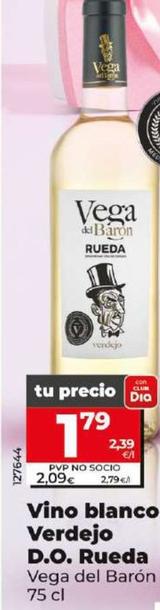 Oferta de Vega Del Baron - Vino Blanco Verdejo D.O. Rueda por 1,79€ en Dia