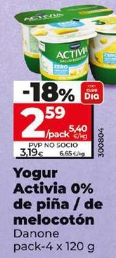 Oferta de Danone - Yogur Activia 0% De pina / De Melocoton por 2,59€ en Dia