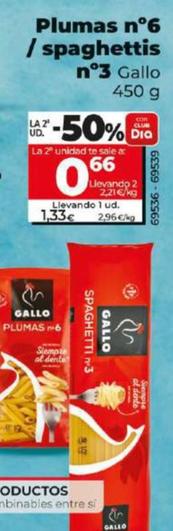 Oferta de Gallo - Plumas N°6 / Spaghettis N°3 por 1,33€ en Dia