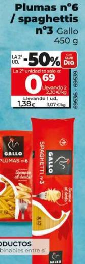 Oferta de Gallo - Plumas N6 / Spaghettis N3 por 1,38€ en Dia