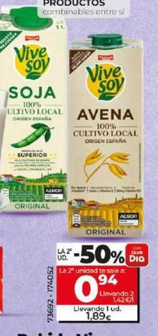 Oferta de Pascual - Bebida Vivesoy De Soja / De Avena por 1,89€ en Dia