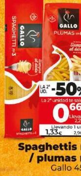 Oferta de Gallo - Spaghettis N3 / Plumas N6 por 1,33€ en Dia