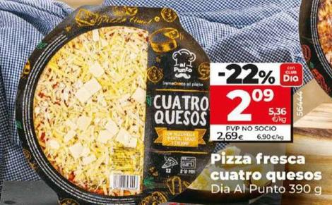Oferta de Dia Al Punto - Pizza Fresca Cuatro Quesos por 2,09€ en Dia