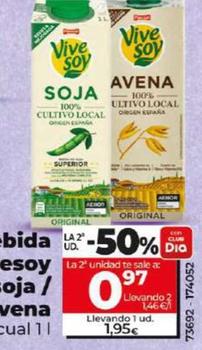 Oferta de Pascual - Bebida Vivesoy De Soja / De Avena por 1,95€ en Dia