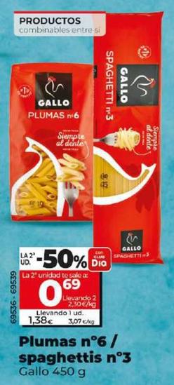 Oferta de Gallo - Plumas N°6 / Spaghettis N°3 por 1,38€ en Dia