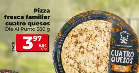 Oferta de Dia Al Punto - Pizza Fresca Familiar Cuatro Queso por 3,97€ en Dia