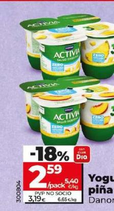 Oferta de Danone - Yogur Activia 0% De Pina / De Melocoton por 2,59€ en Dia