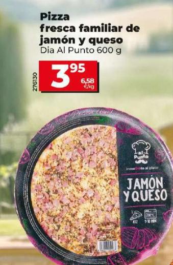 Oferta de Dia Al Punto - Pizza Fresca Familiar De Jamón Y Queso por 3,95€ en Dia