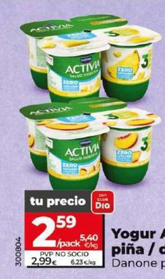 Oferta de Danone - Yogur Activia 0% De Pina / De Melocoton por 2,59€ en Dia