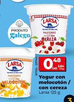 Oferta de Larsa - Yogur Con Melocoton / Con Cereza por 0,48€ en Dia