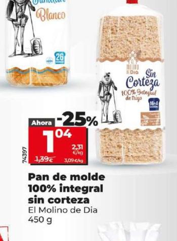 Oferta de El Molino De Dia - Pan De Molde 100% Integral Sin Corteza por 0,95€ en Dia