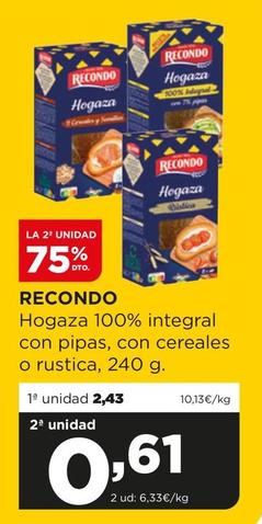 Oferta de Recondo - Hogaza 100% Integral Con Pipas, Con Cereales O Rustica, por 2,43€ en Alimerka
