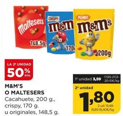 Oferta de M&M's O Maltesers - Cacahuete por 3,59€ en Alimerka