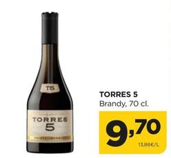 Oferta de Torres 5 - Brandy por 9,7€ en Alimerka