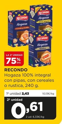 Oferta de Recondo - Hogaza 100% Integral Con Pipas por 2,43€ en Alimerka