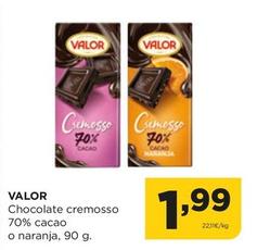 Oferta de Valor - Chocolate Cremosso 70% Cacao O Naranja por 1,99€ en Alimerka