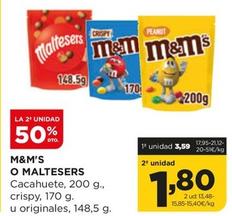 Oferta de M&m's/Maltesers - Cacahuete por 3,59€ en Alimerka