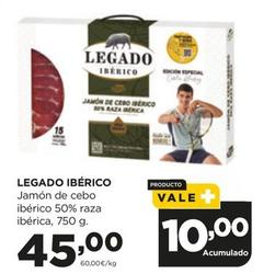 Oferta de Legado Ibérico - Jamón De Cebo Ibérico 50% Raza Ibérica por 45€ en Alimerka