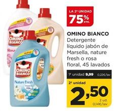 Oferta de Omino Bianco - Detergente Líquido Jabón de Marsella, Nature Fresh o Rosa floral, 45 lavados por 9,99€ en Alimerka
