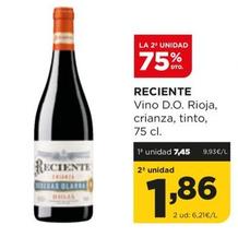 Oferta de Reciente - Vino D.O. Rioja Crianza Tinto por 7,45€ en Alimerka