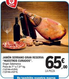 Oferta de Nuestros Curados - Jamón Serrano Gran Reserva por 65€ en Druni