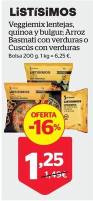 Oferta de Listisimos - Veggiemix Lentejas Quinoa Y Bulgur por 1,25€ en La Sirena