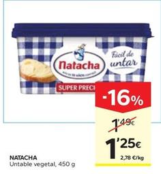 Oferta de Natacha - Untable Vegetal por 1,25€ en Caprabo