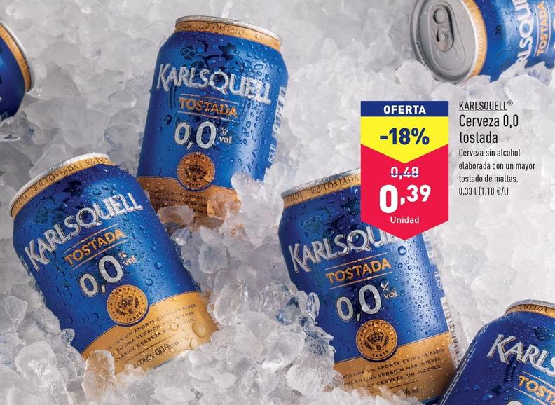 Oferta de Karlsquell - Cerveza 0.0 Tostada por 0,39€ en ALDI
