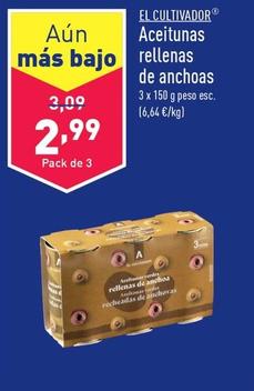 Oferta de El Cultivador - Aceitunas Rellenas De Anchoas por 2,99€ en ALDI