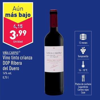 Oferta de Viña Carpio - Vino Tinto Crianza Dop Ribera Del Duero por 3,99€ en ALDI