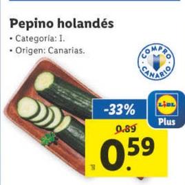 Oferta de Pepino Holandés por 0,59€ en Lidl