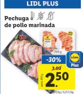 Oferta de Pechuga De Pollo Marinada por 2,5€ en Lidl