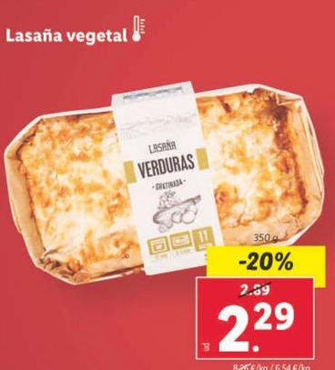 Oferta de Lasaña Vegetal por 2,29€ en Lidl