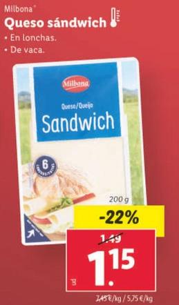 Oferta de Milbona - Queso Sándwich por 1,15€ en Lidl