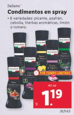 Oferta de Italiamo - Condimentos En Spray por 1,19€ en Lidl