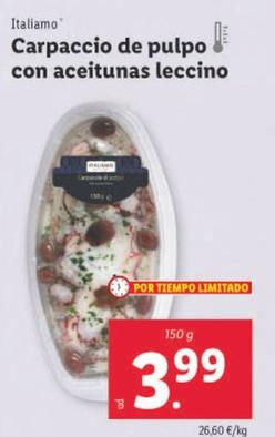 Oferta de Italiamo - Carpaccio De Pulpo Con Aceitunas Leccino por 3,99€ en Lidl