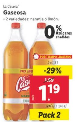 Oferta de La Casera - Gaseosa por 1,19€ en Lidl