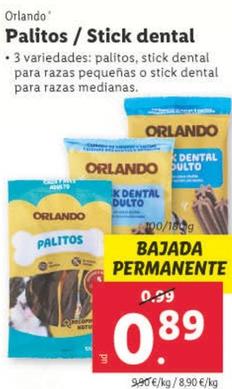 Oferta de Orlando - Palitos/Stick Dental por 0,89€ en Lidl